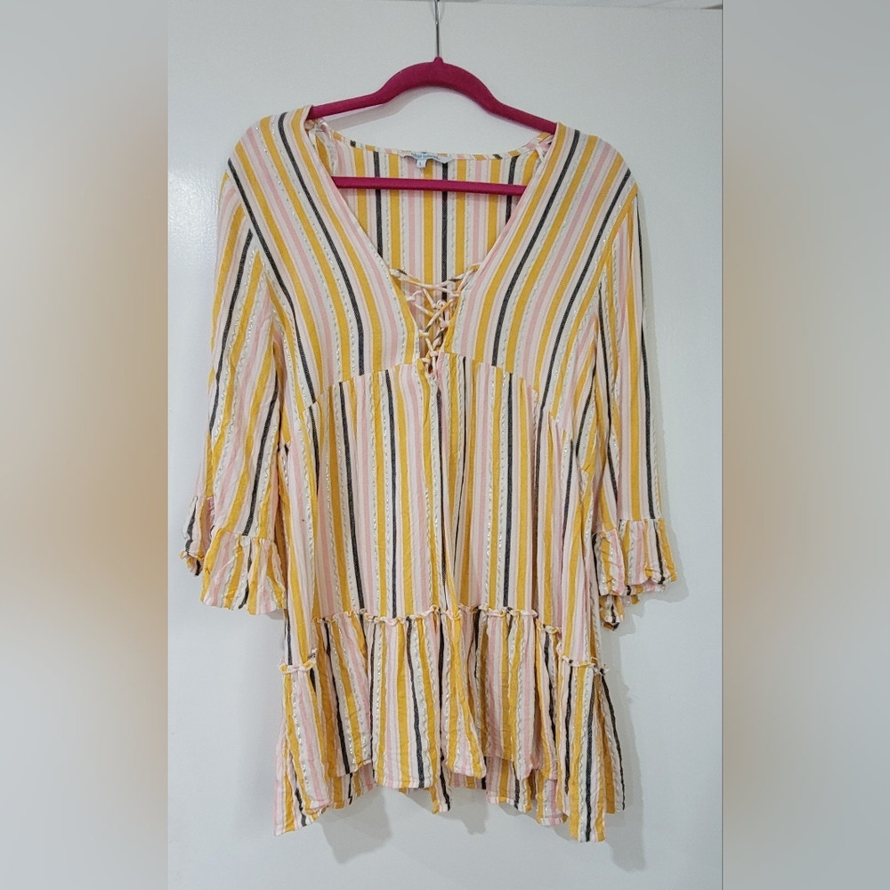 PRICE DROP!  Blue Island beach cover up pink, orange metallic accent